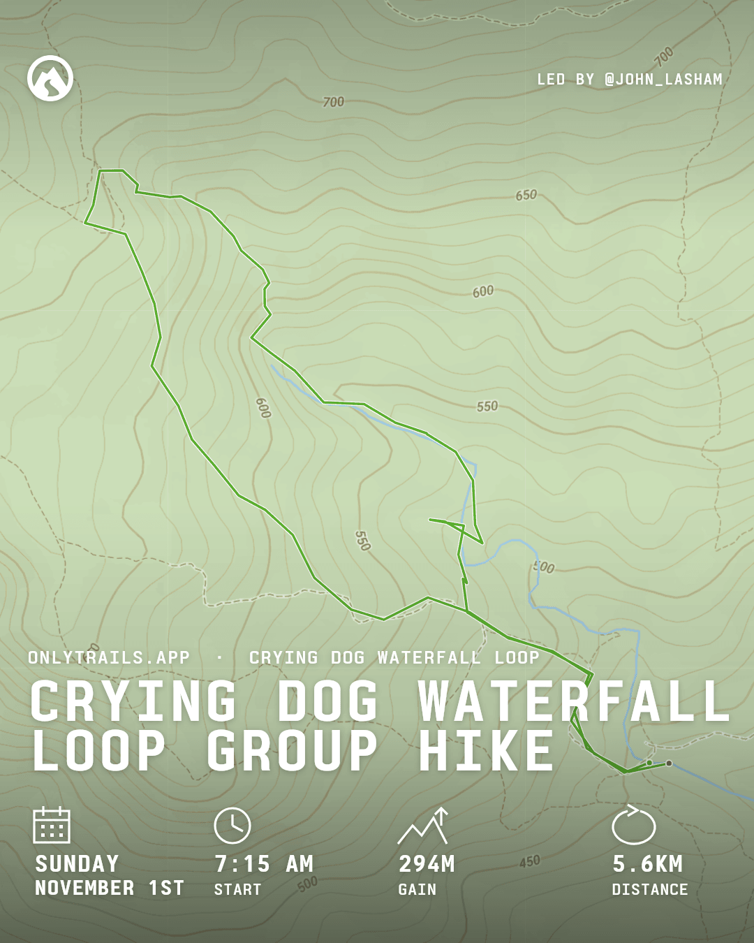 Invite poster: Crying Dog Waterfall Loop group hike, Sunday, November 1, 2026 at 7:15 AM GMT+7, Direction place
