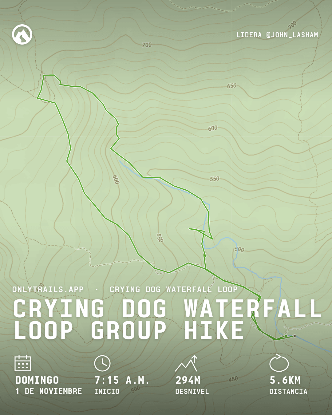 Póster de invitación: Crying Dog Waterfall Loop group hike, domingo, 1 de noviembre de 2026 a las 7:15 a.m. GMT+7, Direction place