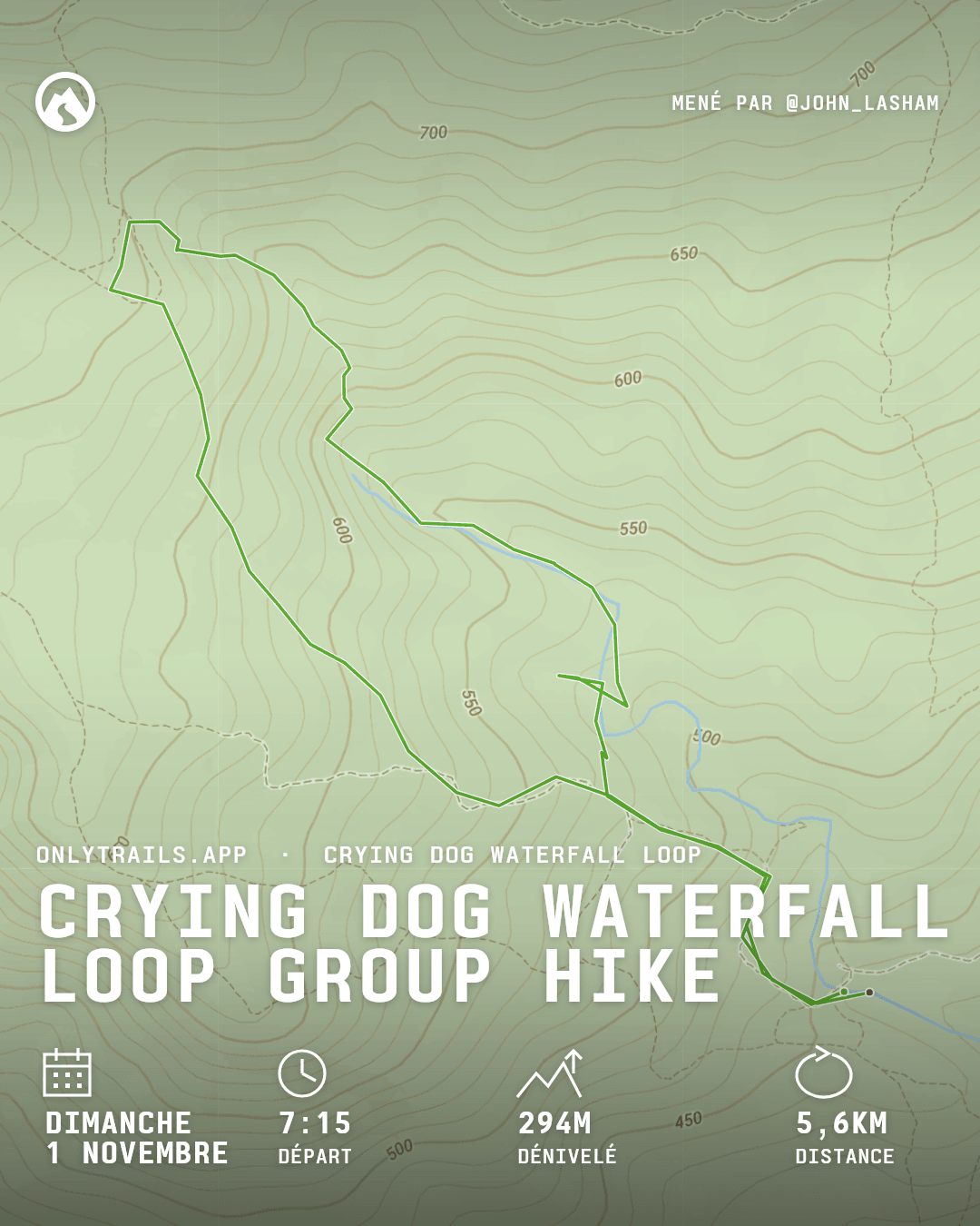 Affiche d’invitation : Crying Dog Waterfall Loop group hike, dimanche 1 novembre 2026 à 07:15 UTC+7, Direction place