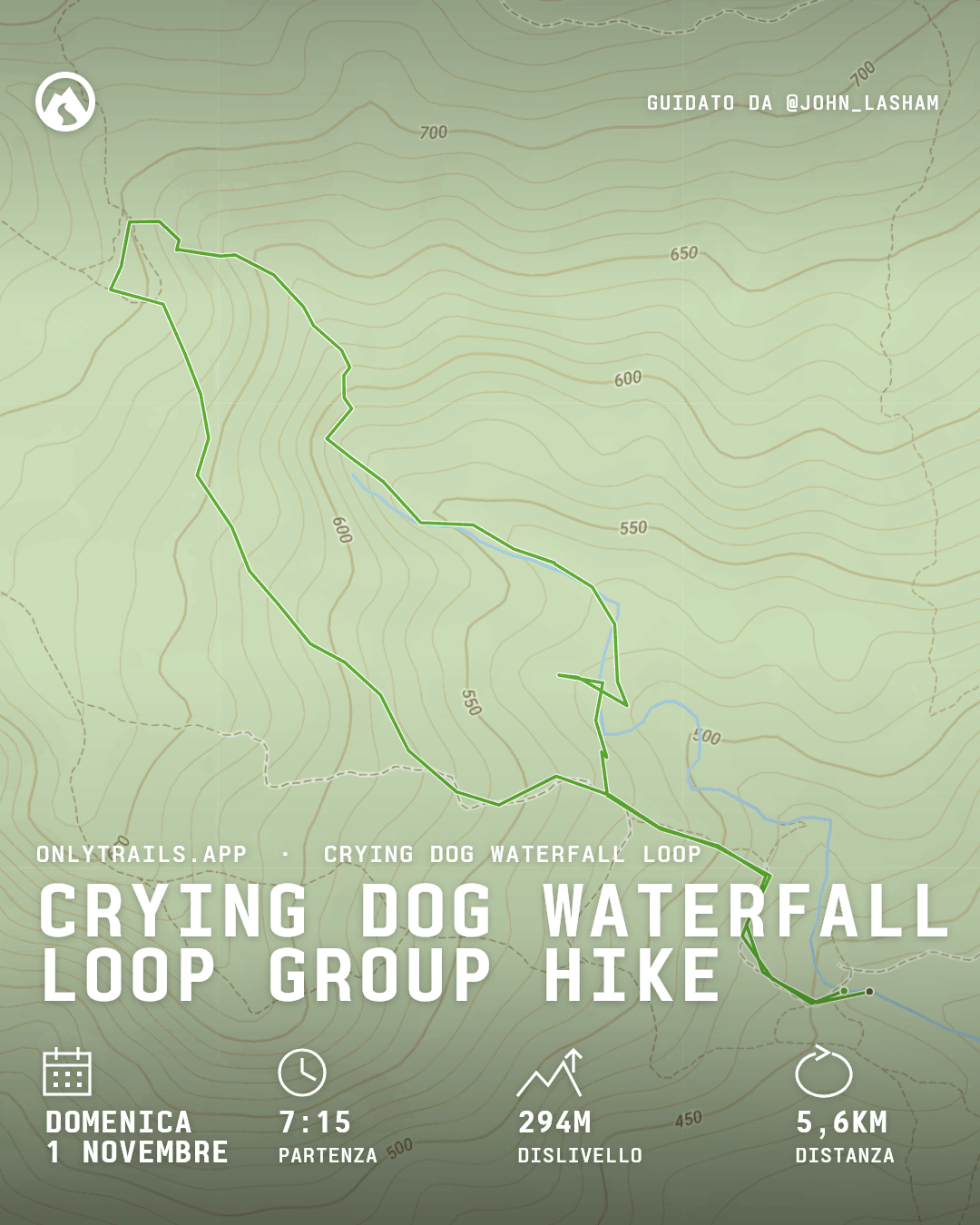 Locandina invito: Crying Dog Waterfall Loop group hike, domenica 1 novembre 2026 alle 07:15 GMT+7, Direction place