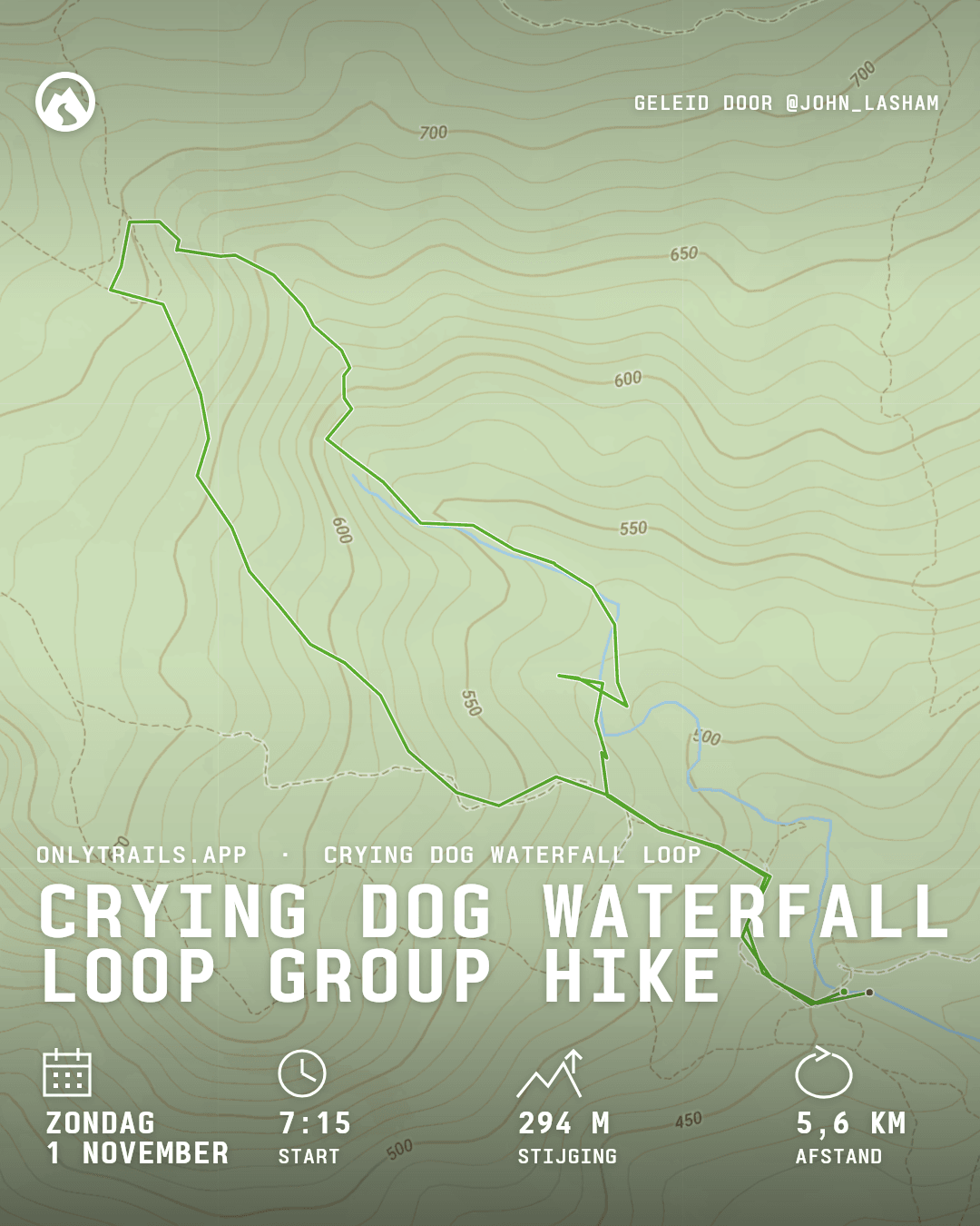 Uitnodigingsposter: Crying Dog Waterfall Loop group hike, zondag 1 november 2026 om 07:15 GMT+7, Direction place