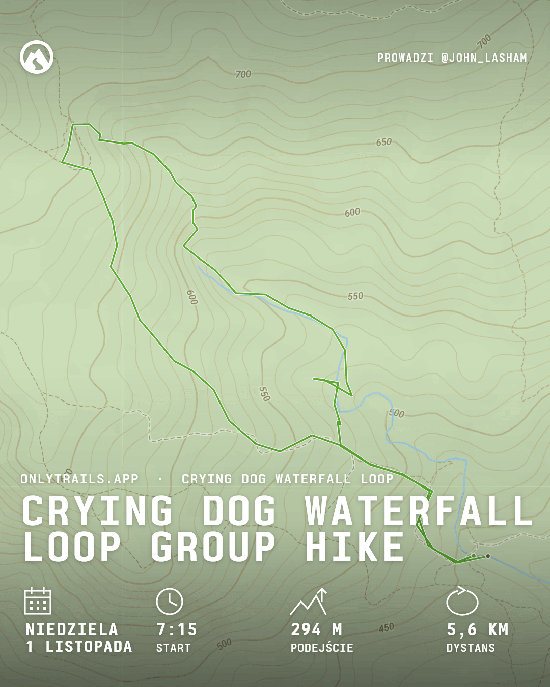 Plakat zaproszenia: Crying Dog Waterfall Loop group hike, niedziela, 1 listopada 2026 o 07:15 GMT+7, Direction place