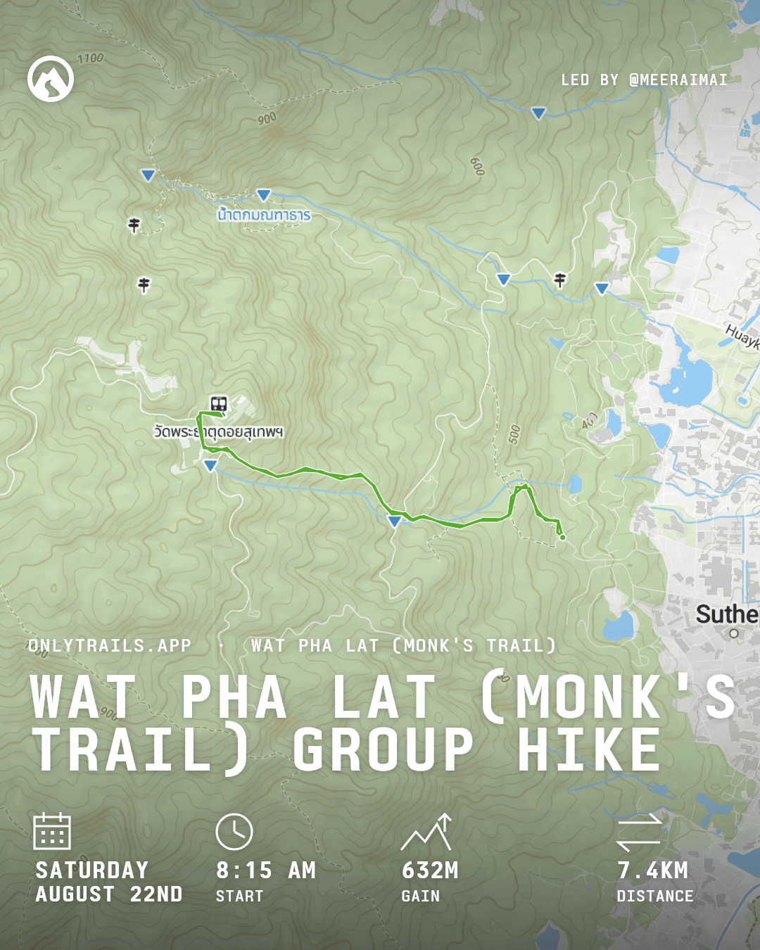 Invite poster: Wat Pha Lat (Monk's Trail) group hike, Saturday, August 22, 2026 at 8:15 AM GMT+7, https://maps.google.com/?q=18.79766,98.94218
