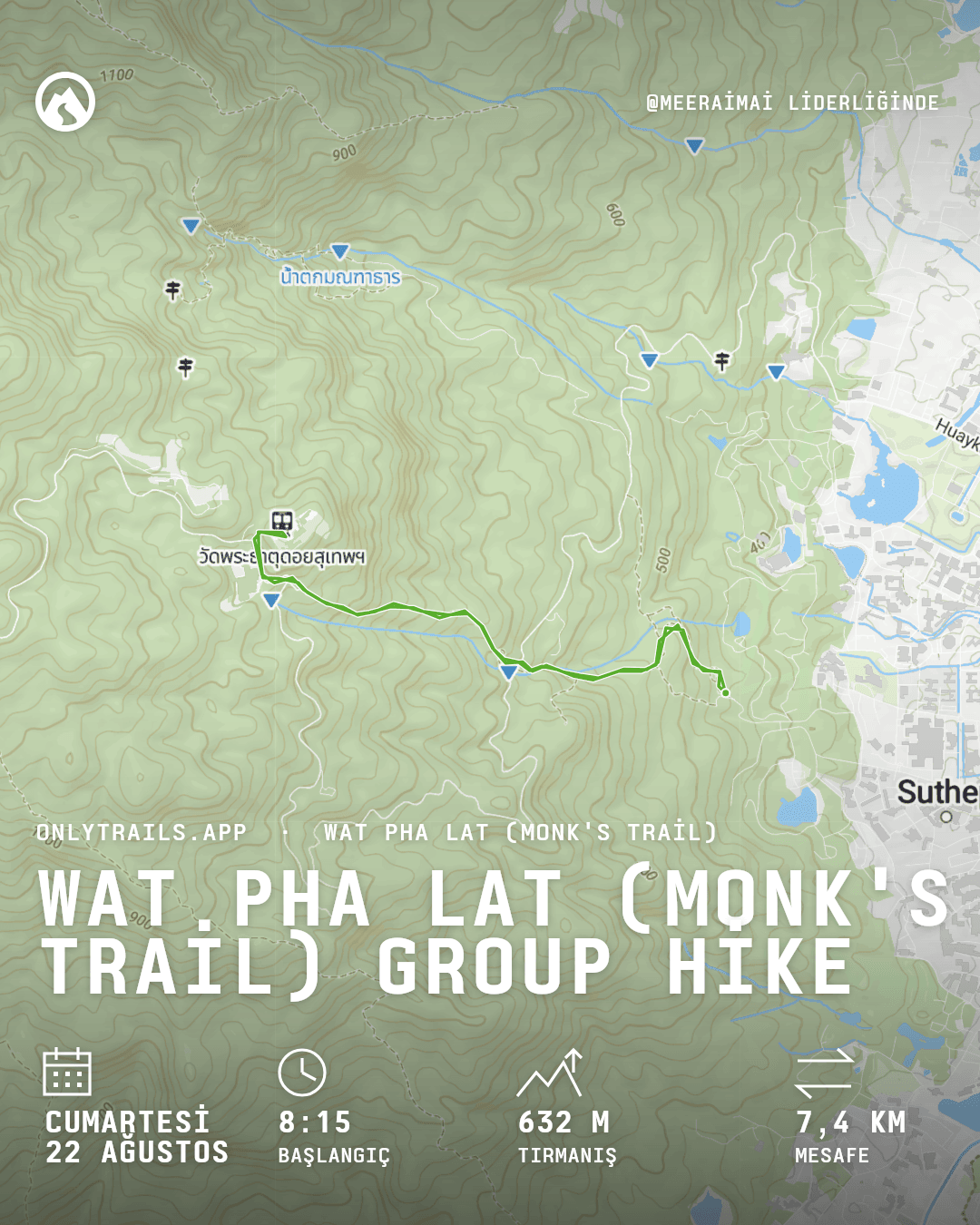 Davet görseli: Wat Pha Lat (Monk's Trail) group hike, 22 Ağustos 2026 Cumartesi · 08:15 GMT+7, https://maps.google.com/?q=18.79766,98.94218