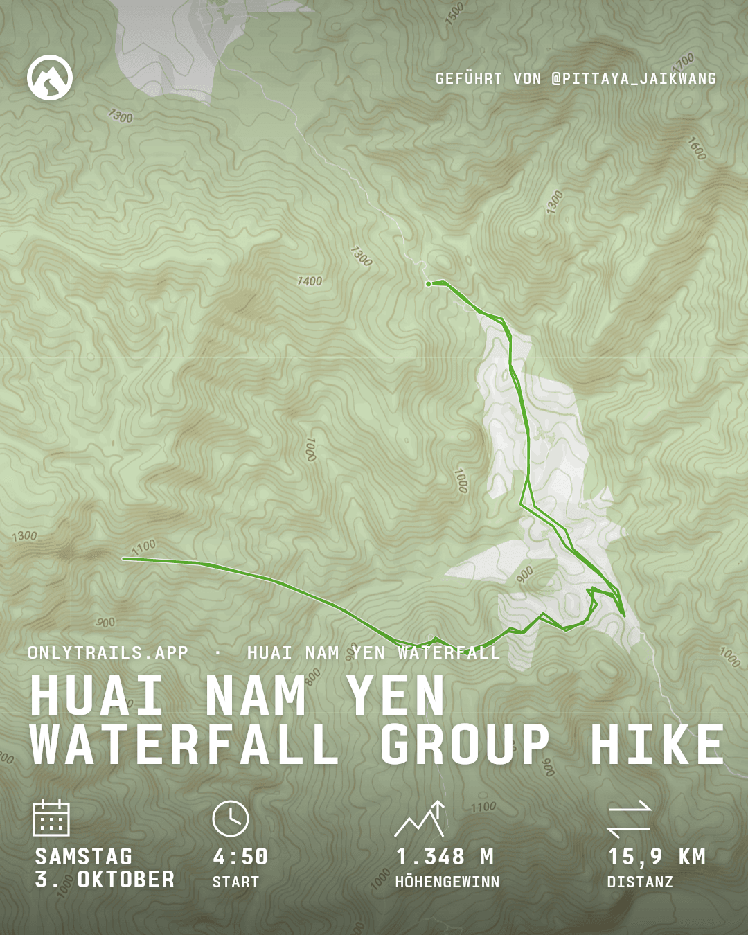 Einladungsposter: Huai Nam Yen Waterfall group hike, Samstag, 3. Oktober 2026 um 04:50 GMT+7, ตลาดสด เทศบาลตำบลอมก่อย