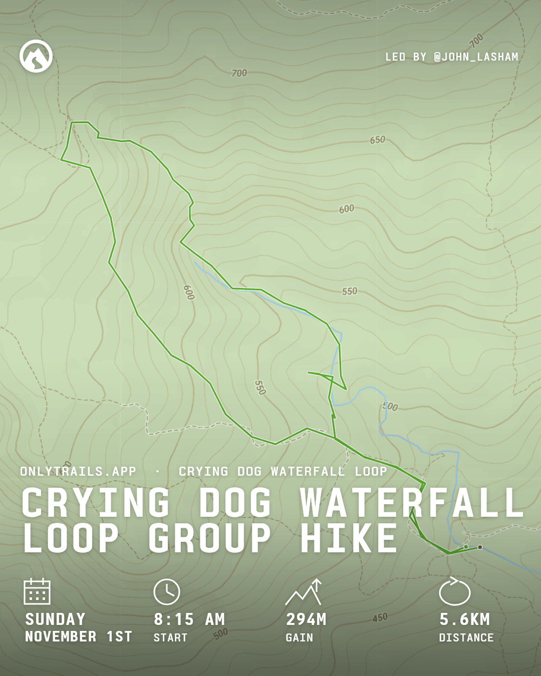 Invite poster: Crying Dog Waterfall Loop group hike, Sunday, November 1, 2026 at 8:15 AM GMT+7, Direction place