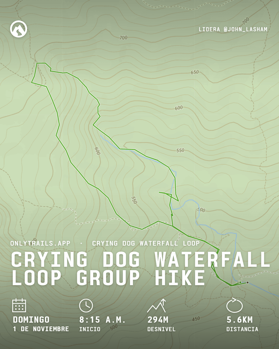 Póster de invitación: Crying Dog Waterfall Loop group hike, domingo, 1 de noviembre de 2026 a las 8:15 a.m. GMT+7, Direction place