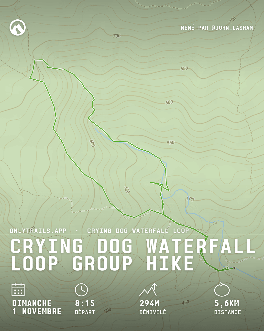 Affiche d’invitation : Crying Dog Waterfall Loop group hike, dimanche 1 novembre 2026 à 08:15 UTC+7, Direction place