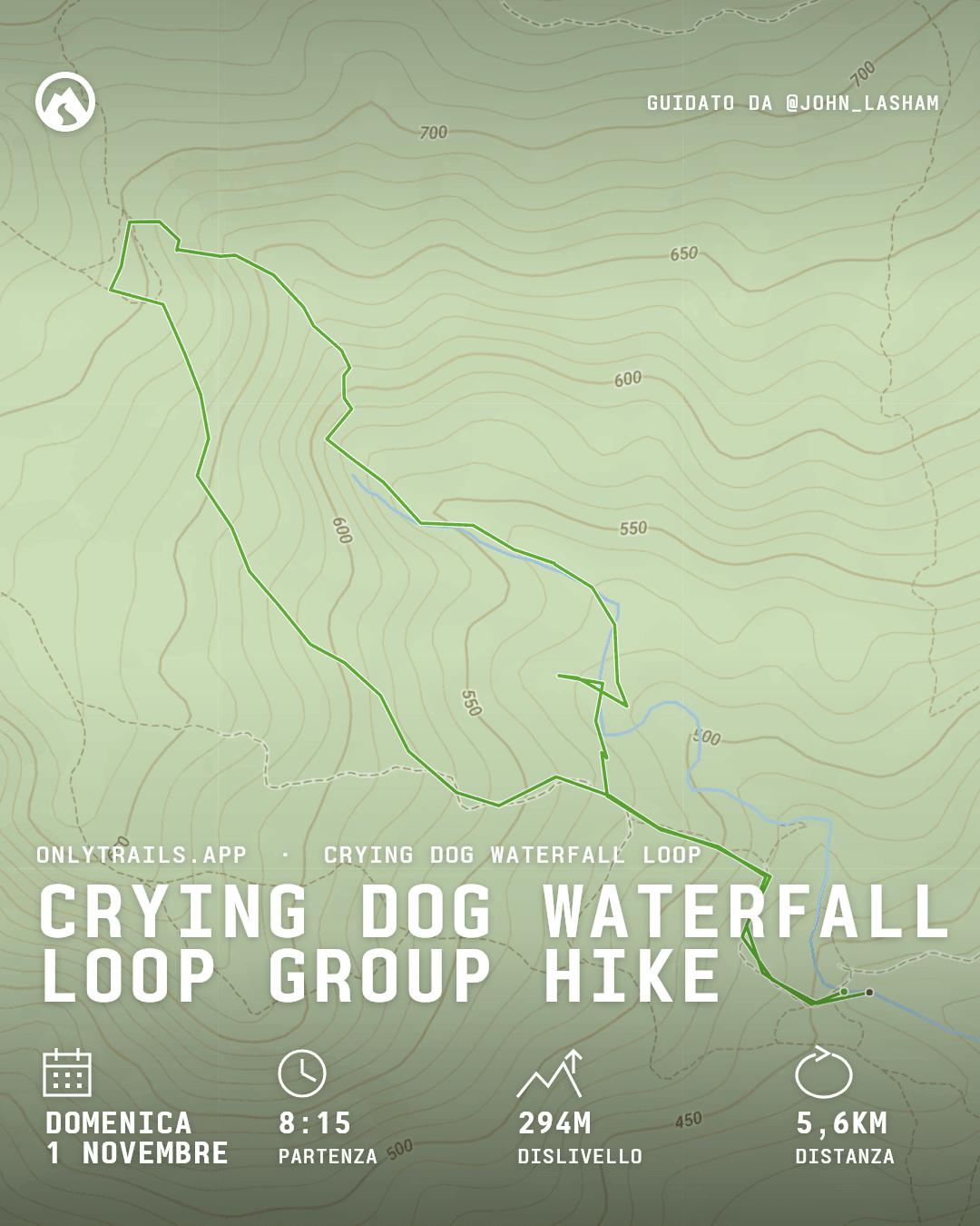 Locandina invito: Crying Dog Waterfall Loop group hike, domenica 1 novembre 2026 alle 08:15 GMT+7, Direction place
