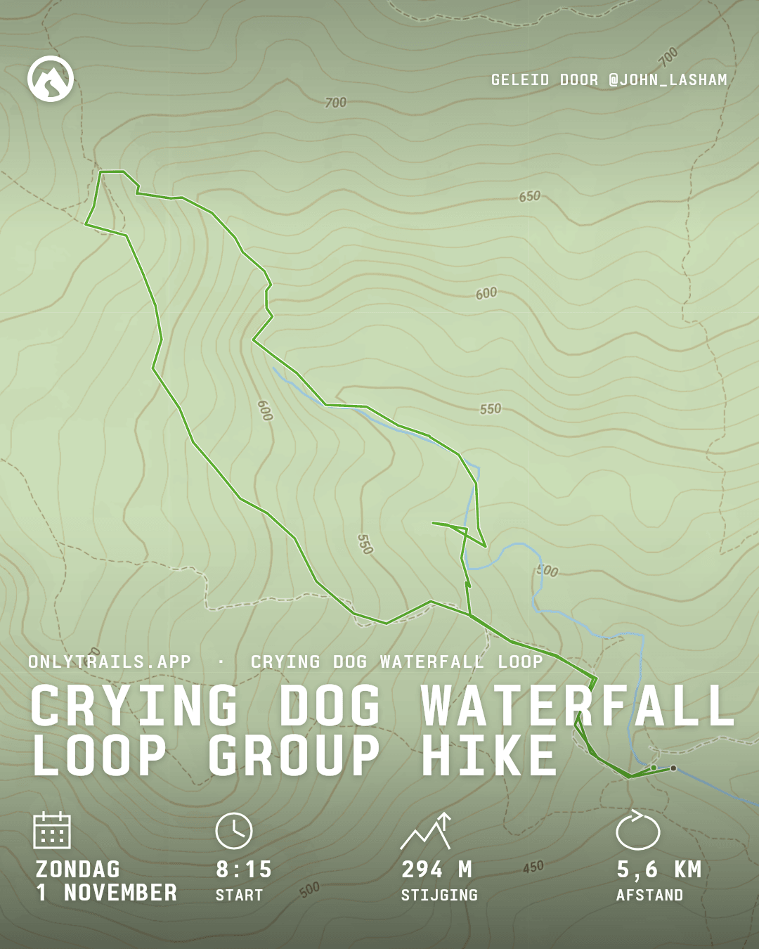 Uitnodigingsposter: Crying Dog Waterfall Loop group hike, zondag 1 november 2026 om 08:15 GMT+7, Direction place