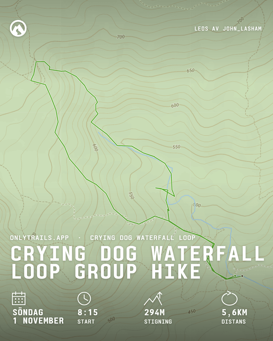 Inbjudningsaffisch: Crying Dog Waterfall Loop group hike, söndag 1 november 2026 kl. 08:15 GMT+7, Direction place