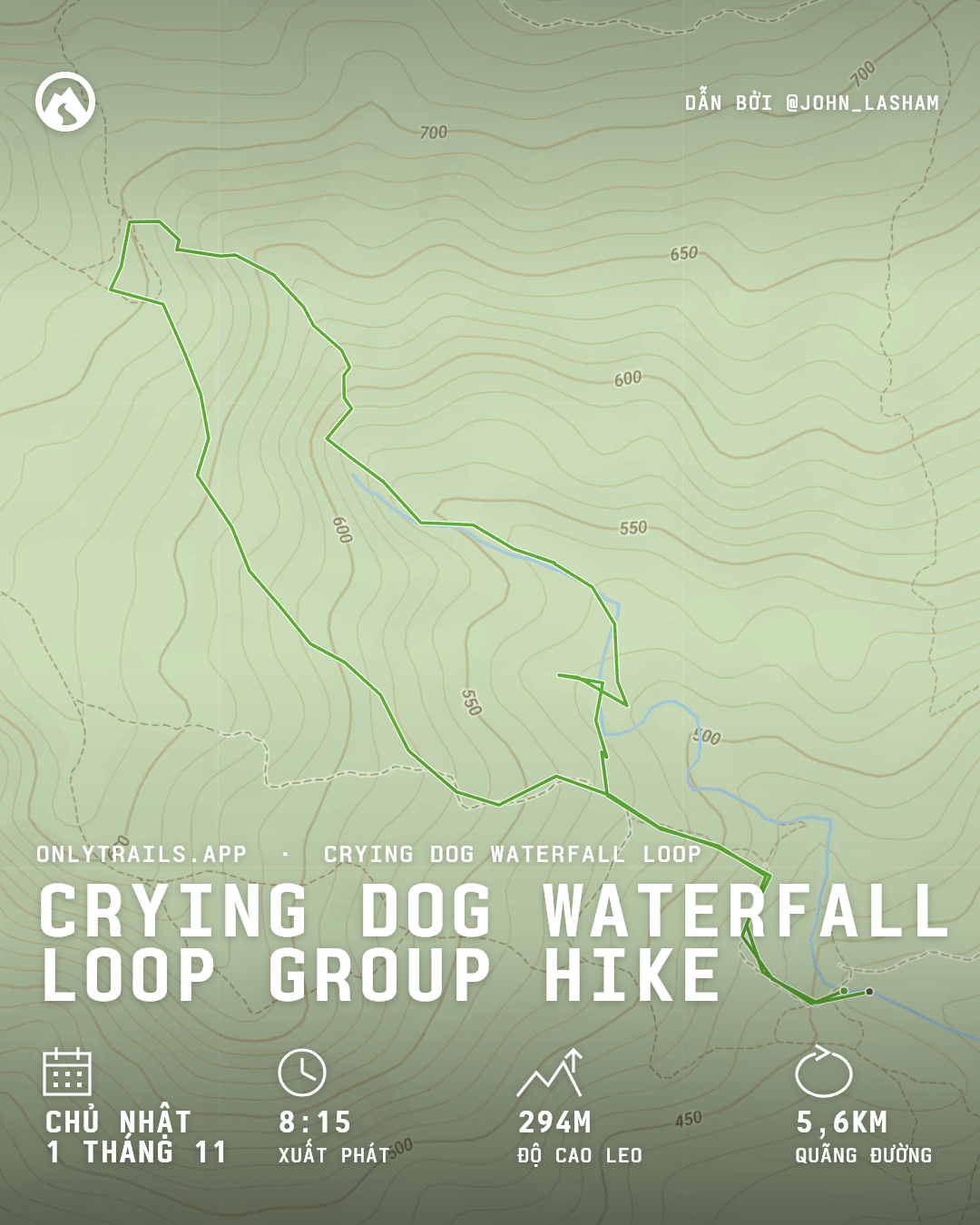 Áp phích mời: Crying Dog Waterfall Loop group hike, Chủ Nhật, 1 tháng 11, 2026 lúc 08:15 GMT+7, Direction place