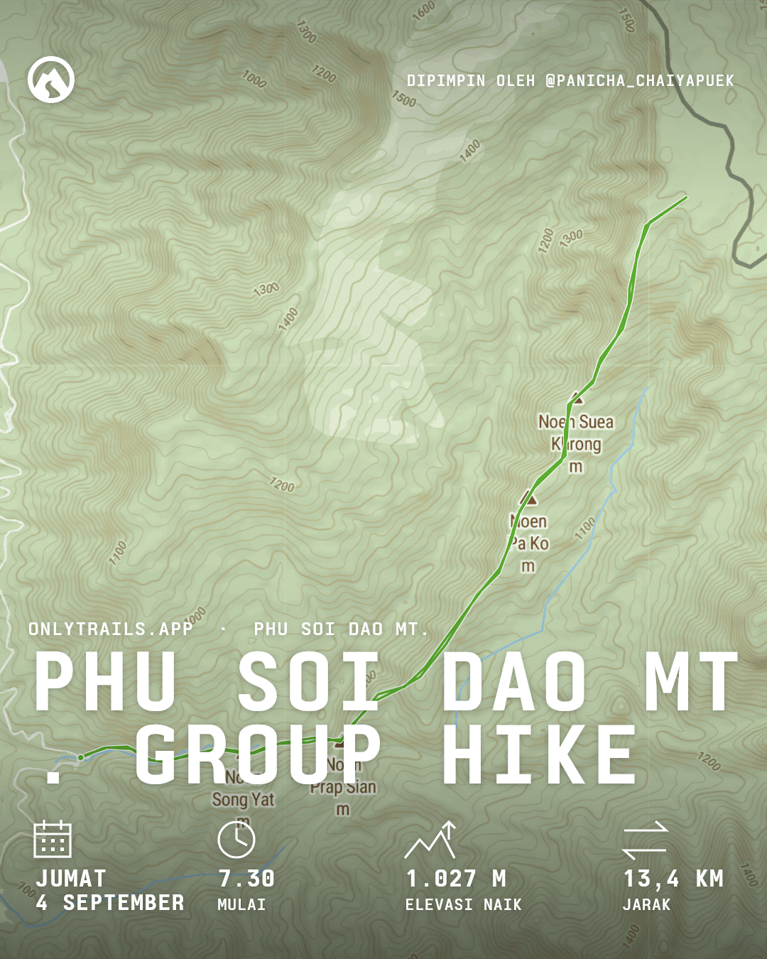 Poster undangan: Phu Soi Dao Mt. group hike, Jumat, 4 September 2026 pukul 07.30 GMT+7, Phitsanulok, TH