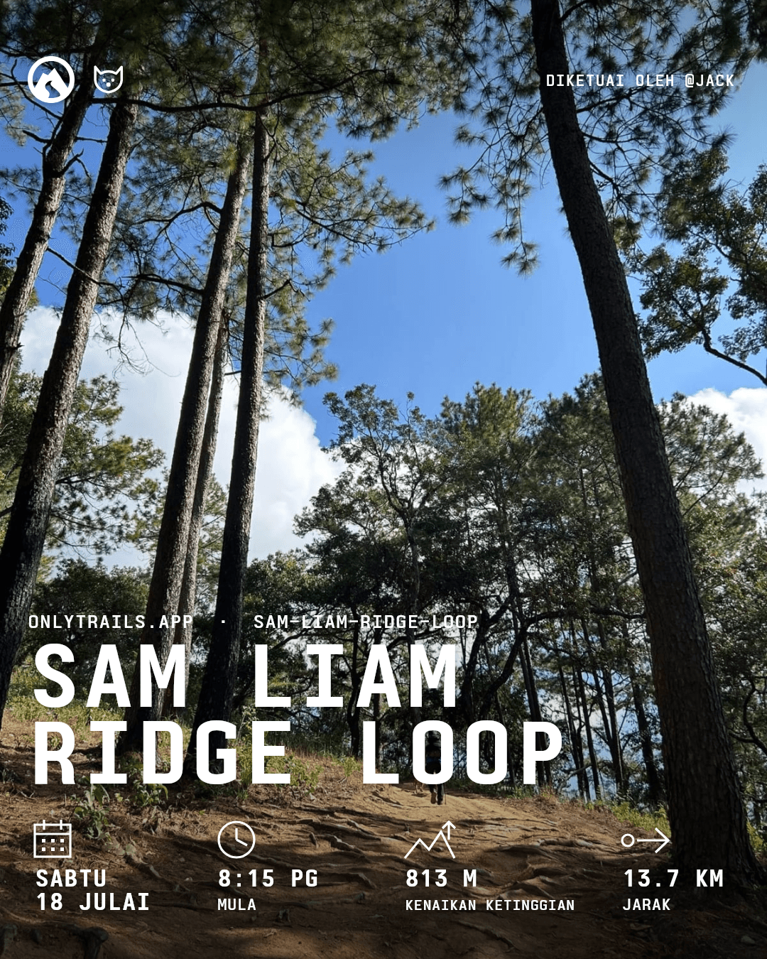Poster jemputan: Sam Liam Ridge Loop, Sabtu, 18 Julai 2026 pada 8:15 PG GMT+7, https://maps.app.goo.gl/9ZEUS9ZmbcF9xYUMA