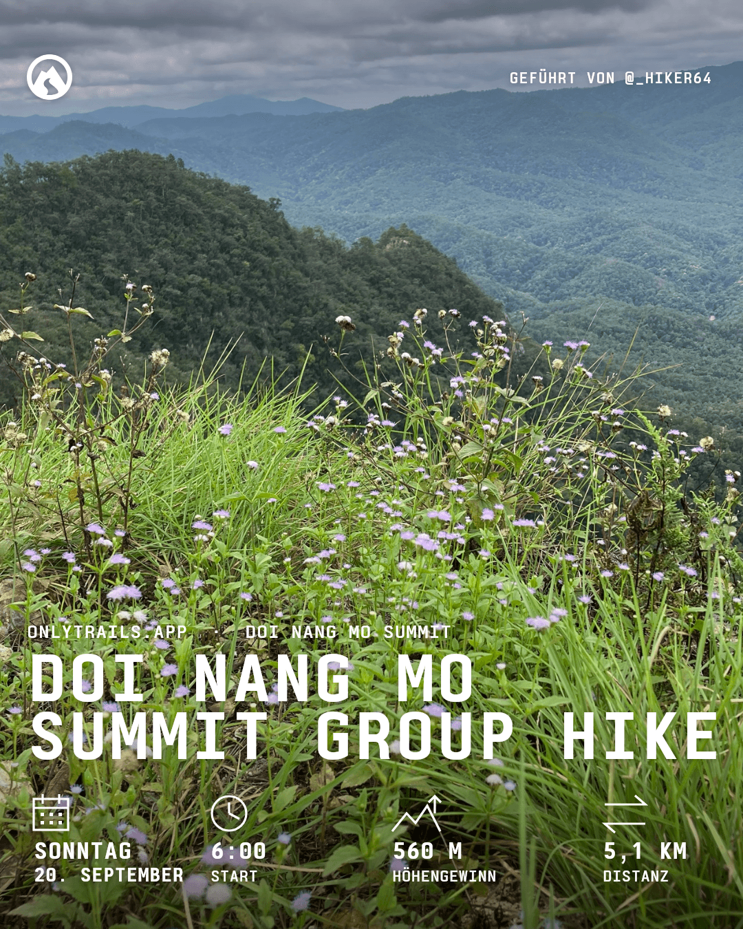 Einladungsposter: Doi Nang Mo Summit group hike, Sonntag, 20. September 2026 um 06:00 GMT+7, หลวงพ่อทันใจ