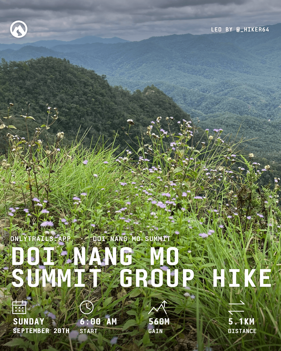 Invite poster: Doi Nang Mo Summit group hike, Sunday, September 20, 2026 at 6:00 AM GMT+7, หลวงพ่อทันใจ