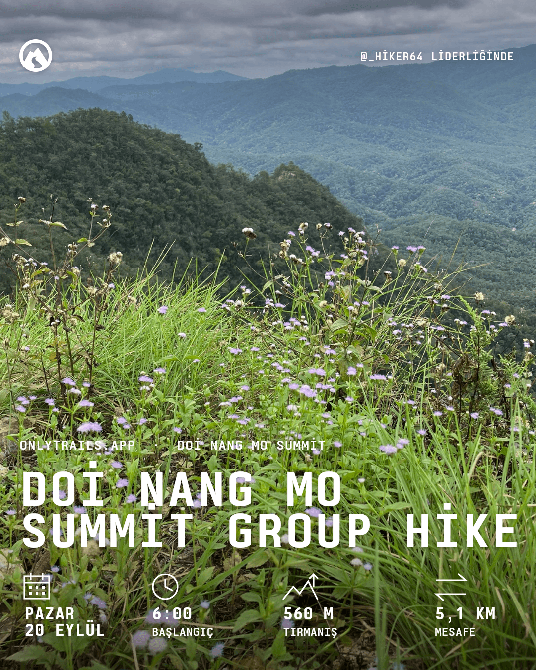 Davet görseli: Doi Nang Mo Summit group hike, 20 Eylül 2026 Pazar · 06:00 GMT+7, หลวงพ่อทันใจ