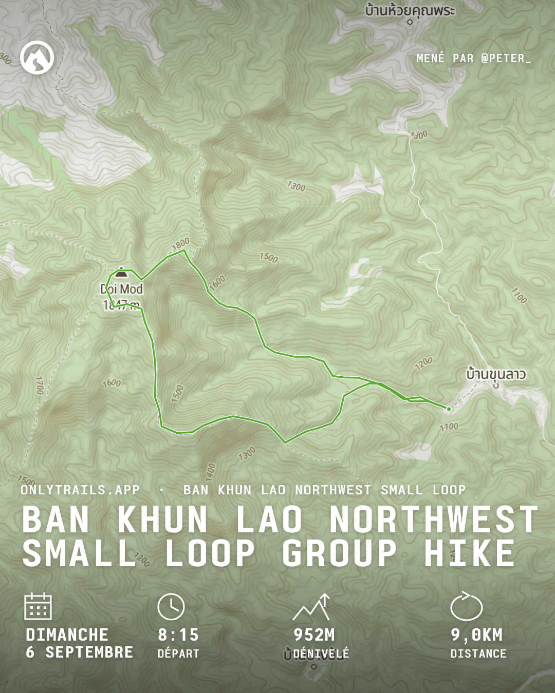Affiche d’invitation : Ban Khun Lao Northwest Small Loop group hike, dimanche 6 septembre 2026 à 08:15 UTC+7, Romyen Garden Resort