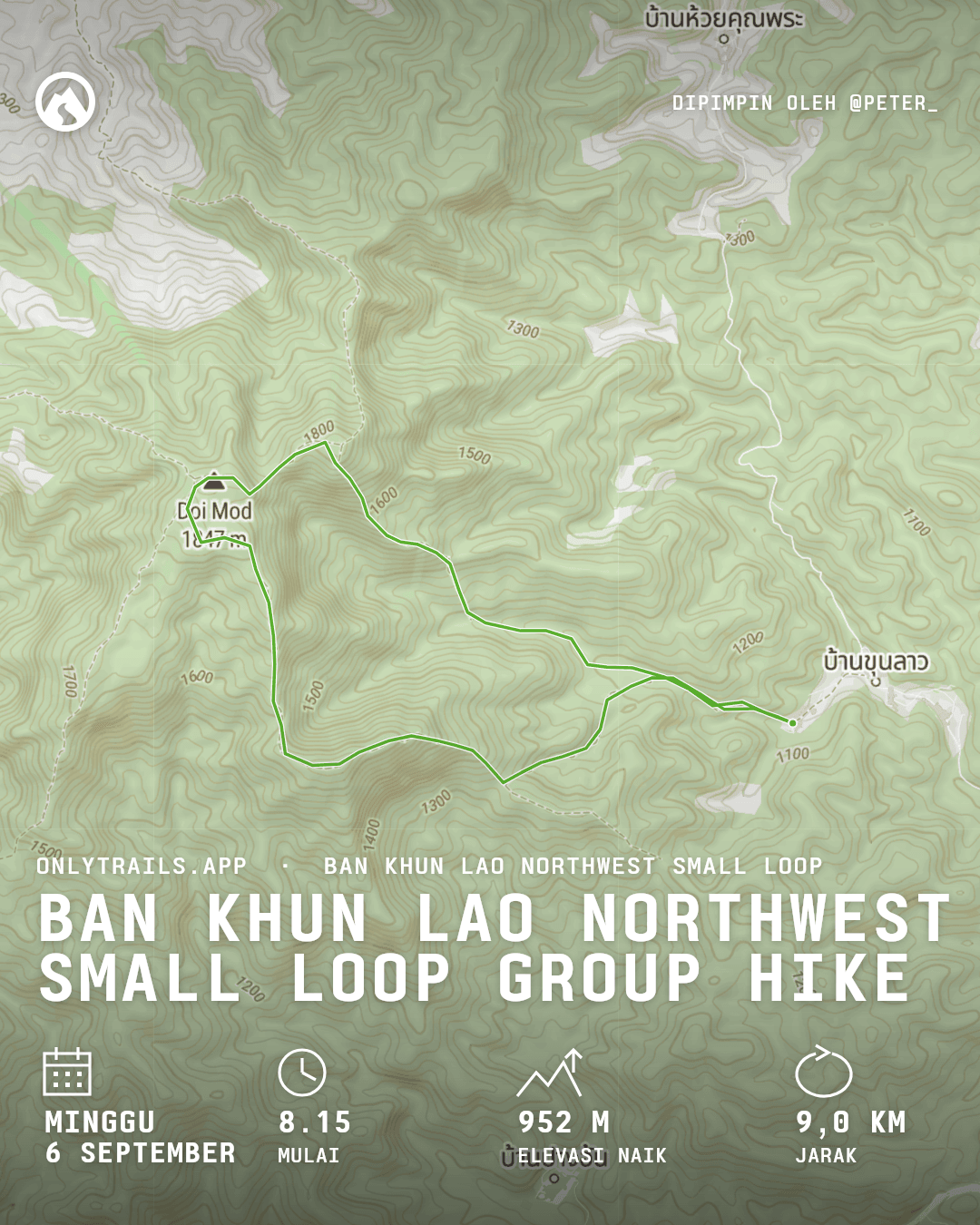 Poster undangan: Ban Khun Lao Northwest Small Loop group hike, Minggu, 6 September 2026 pukul 08.15 GMT+7, Romyen Garden Resort