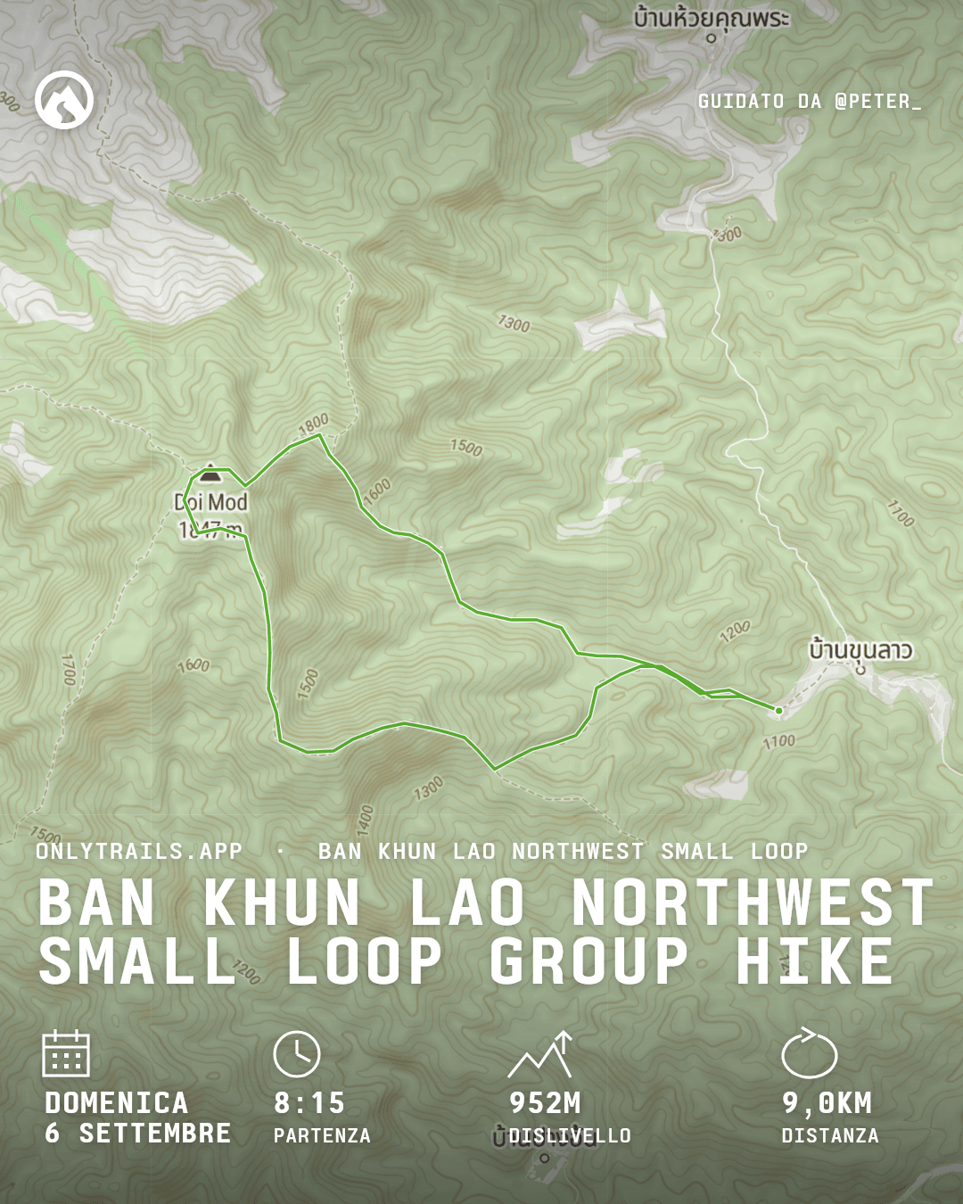 Locandina invito: Ban Khun Lao Northwest Small Loop group hike, domenica 6 settembre 2026 alle 08:15 GMT+7, Romyen Garden Resort