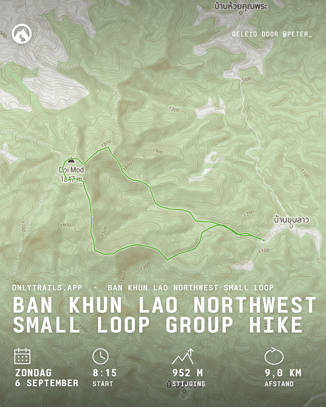 Uitnodigingsposter: Ban Khun Lao Northwest Small Loop group hike, zondag 6 september 2026 om 08:15 GMT+7, Romyen Garden Resort