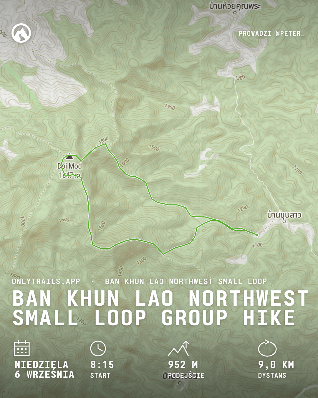 Plakat zaproszenia: Ban Khun Lao Northwest Small Loop group hike, niedziela, 6 września 2026 o 08:15 GMT+7, Romyen Garden Resort