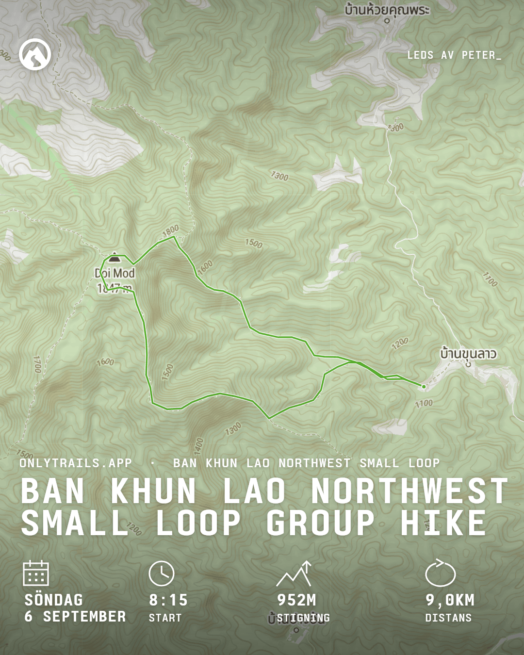 Inbjudningsaffisch: Ban Khun Lao Northwest Small Loop group hike, söndag 6 september 2026 kl. 08:15 GMT+7, Romyen Garden Resort