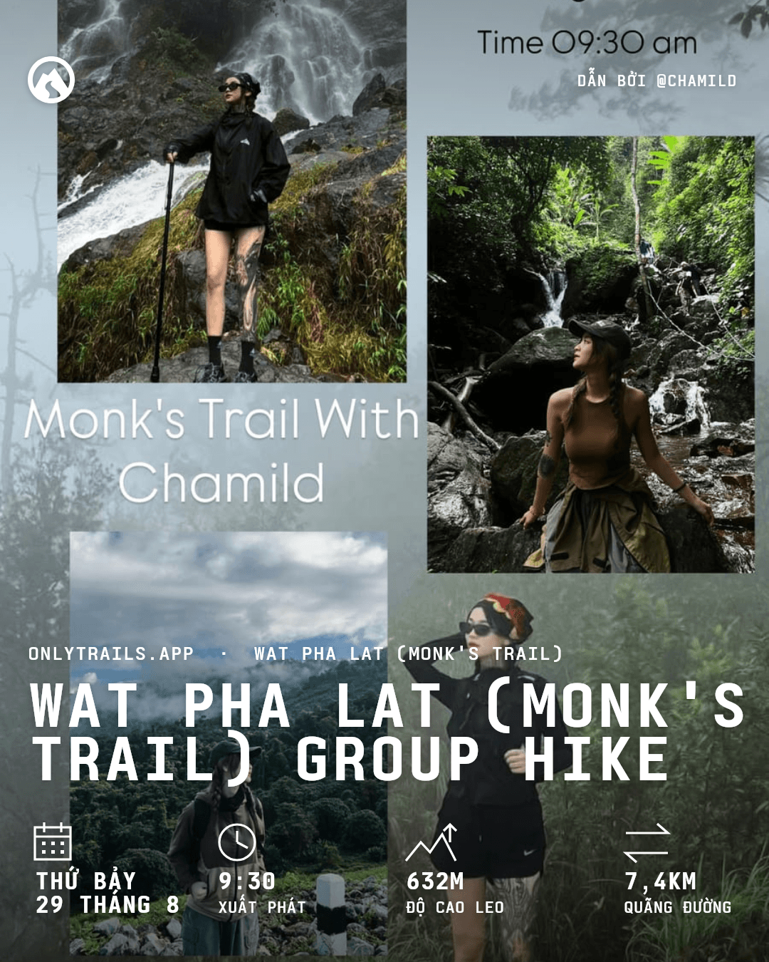 Áp phích mời: Wat Pha Lat (Monk's Trail) group hike, Thứ Bảy, 29 tháng 8, 2026 lúc 09:30 GMT+7, Basecamp trail cafe