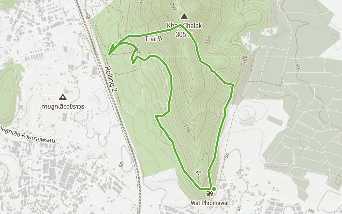 Trail map route for Khao Chalak Loop, D-B-Bare-E