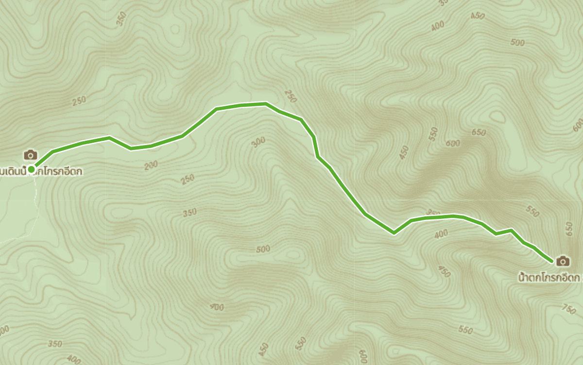 Trail map route for Krok E Dok waterfall Start Hiking Point Out & Back